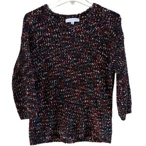 Madison Gray  black multicolored crewneck sweater three-quarter sleeves Size M